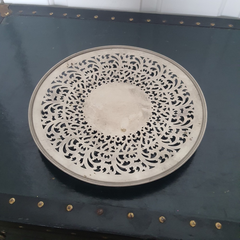 Vintave Pedestal Footed SHEFFIELD Silver Plated Copper 10" Serving Tray Platter